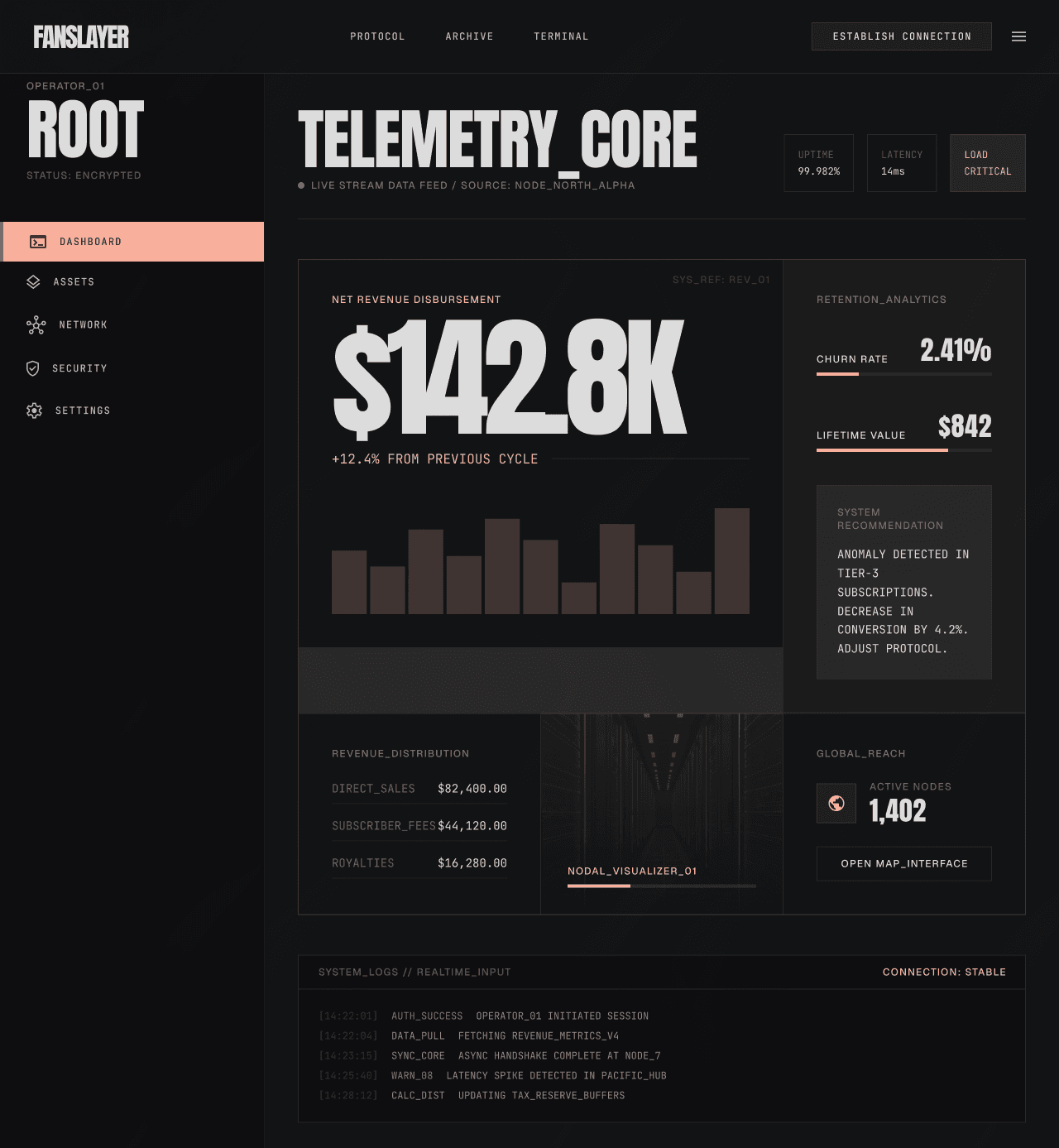 Fanslayer creator terminal showing membership and revenue operations